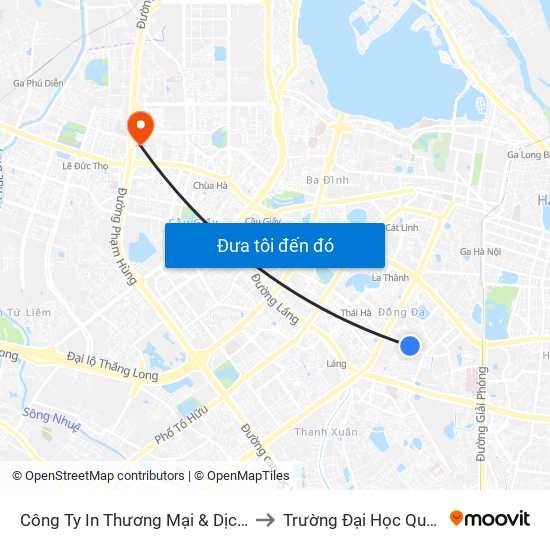 Công Ty In Thương Mại & Dịch Vụ Ngân Hàng - Số 10 Chùa Bộc to Trường Đại Học Quốc Gia Hà Nội (Cầu Giấy) map