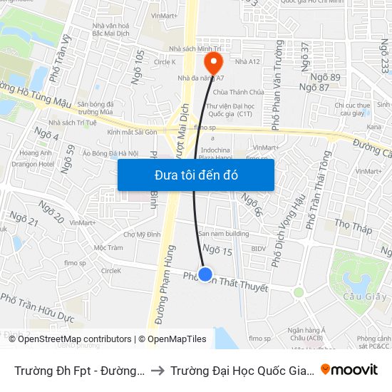 Trường Đh Fpt - Đường Tôn Thất Thuyết to Trường Đại Học Quốc Gia Hà Nội (Cầu Giấy) map