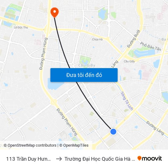 113 Trần Duy Hưng - Bộ Khcn to Trường Đại Học Quốc Gia Hà Nội (Cầu Giấy) map