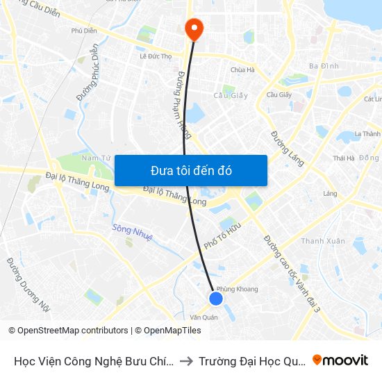 Học Viện Công Nghệ Bưu Chính Viễn Thông - Trần Phú (Hà Đông) to Trường Đại Học Quốc Gia Hà Nội (Cầu Giấy) map