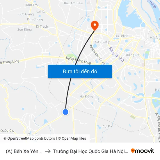 (A) Bến Xe Yên Nghĩa to Trường Đại Học Quốc Gia Hà Nội (Cầu Giấy) map