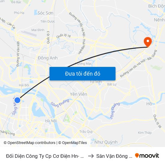 Đối Diện Công Ty Cp Cơ Điện Hn- Đường Đức Thắng to Sân Vận Đông Bắc Ninh map