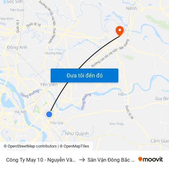 Công Ty May 10 - Nguyễn Văn Linh to Sân Vận Đông Bắc Ninh map