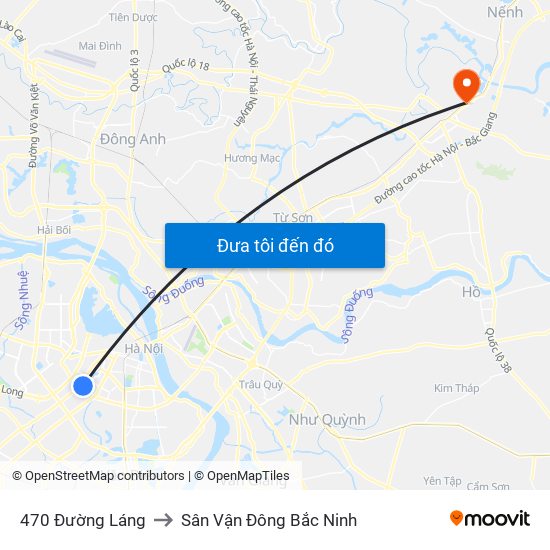 470 Đường Láng to Sân Vận Đông Bắc Ninh map