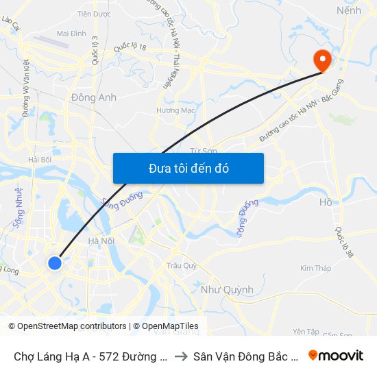 Chợ Láng Hạ A - 572 Đường Láng to Sân Vận Đông Bắc Ninh map