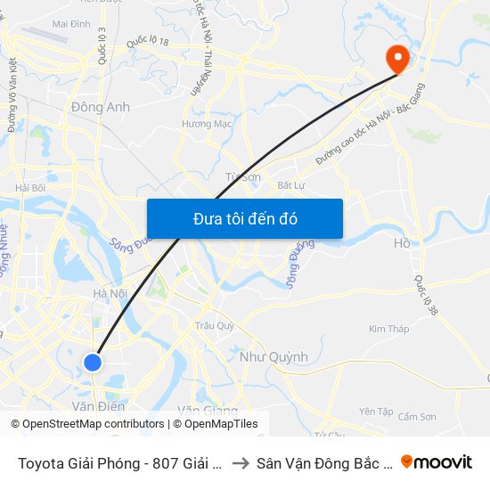 Toyota Giải Phóng - 807 Giải Phóng to Sân Vận Đông Bắc Ninh map