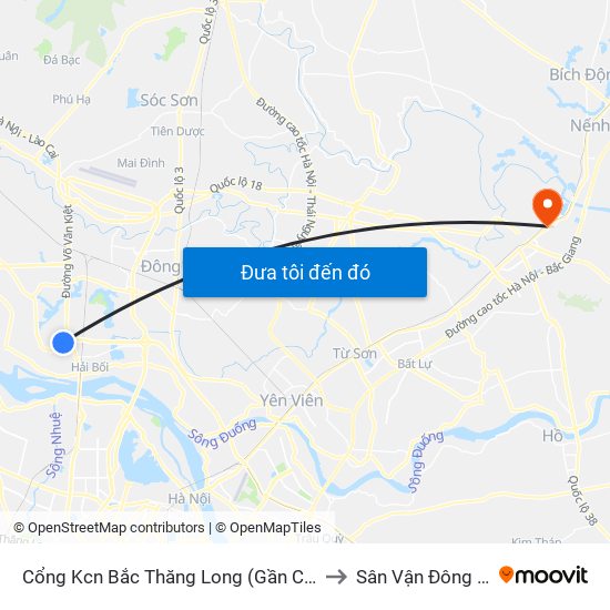 Cổng Kcn Bắc Thăng Long (Gần Cầu Vượt Bộ Hành) to Sân Vận Đông Bắc Ninh map