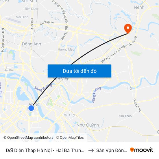 Đối Diện Tháp Hà Nội - Hai Bà Trưng (Cạnh 56 Hai Bà Trưng) to Sân Vận Đông Bắc Ninh map
