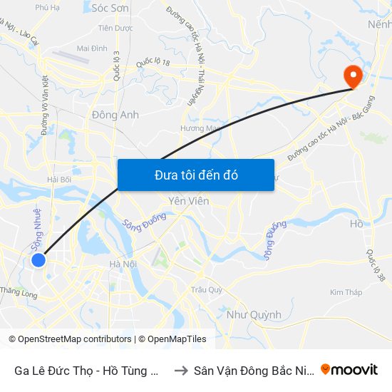 Ga Lê Đức Thọ - Hồ Tùng Mậu to Sân Vận Đông Bắc Ninh map