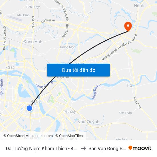 Đài Tưởng Niệm Khâm Thiên - 45 Khâm Thiên to Sân Vận Đông Bắc Ninh map