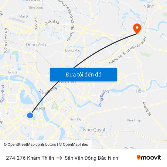 274-276 Khâm Thiên to Sân Vận Đông Bắc Ninh map