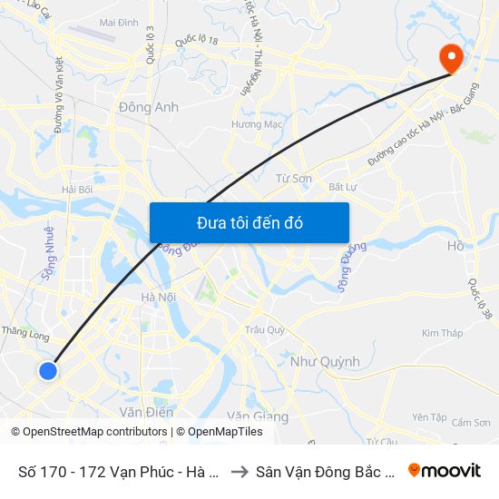 Số 170 - 172 Vạn Phúc - Hà Đông to Sân Vận Đông Bắc Ninh map