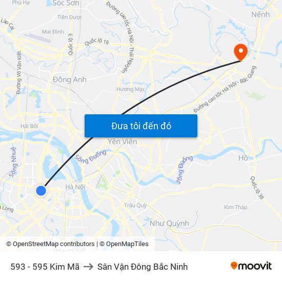 593 - 595 Kim Mã to Sân Vận Đông Bắc Ninh map