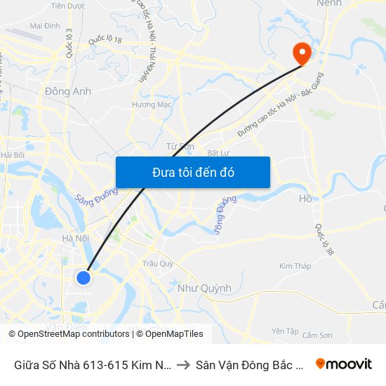Giữa Số Nhà 613-615 Kim Ngưu to Sân Vận Đông Bắc Ninh map