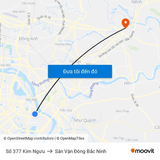 Số 377 Kim Ngưu to Sân Vận Đông Bắc Ninh map