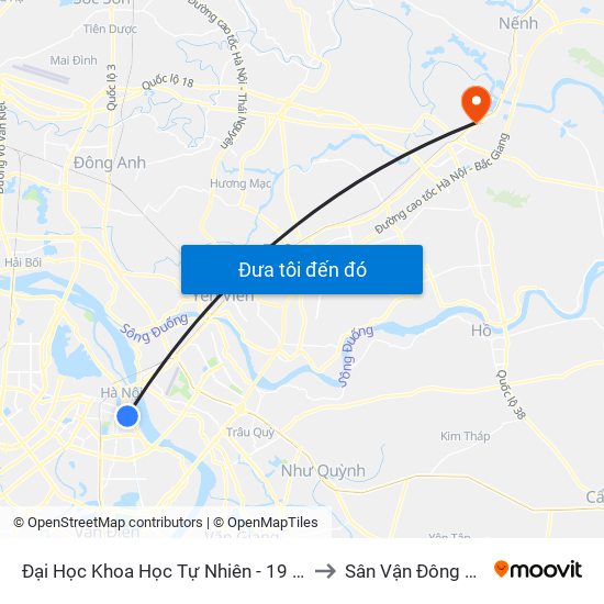 Đại Học Khoa Học Tự Nhiên - 19 Lê Thánh Tông to Sân Vận Đông Bắc Ninh map