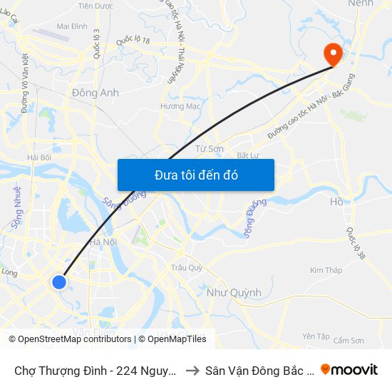 Chợ Thượng Đình - 224 Nguyễn Trãi to Sân Vận Đông Bắc Ninh map