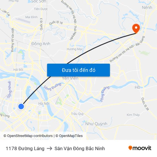 1178 Đường Láng to Sân Vận Đông Bắc Ninh map