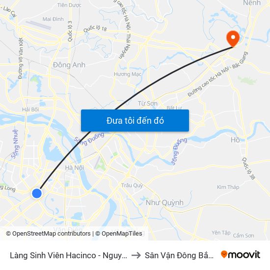 Làng Sinh Viên Hacinco - Nguyễn Tuân to Sân Vận Đông Bắc Ninh map
