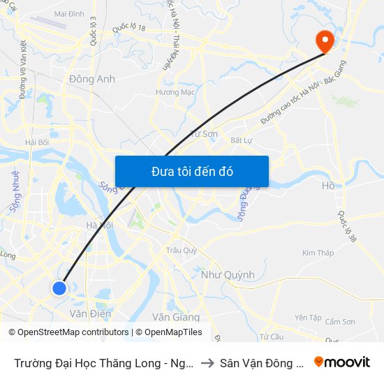 Trường Đại Học Thăng Long - Nghiêm Xuân Yêm to Sân Vận Đông Bắc Ninh map