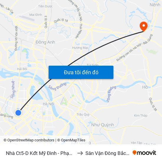 Nhà Ct5-D Kđt Mỹ Đình - Phạm Hùng to Sân Vận Đông Bắc Ninh map