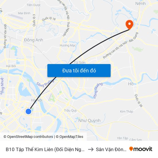 B10 Tập Thể Kim Liên (Đối Diện Ngõ 46b Phạm Ngọc Thạch) to Sân Vận Đông Bắc Ninh map