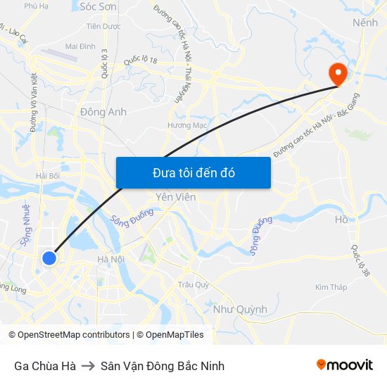 Ga Chùa Hà to Sân Vận Đông Bắc Ninh map