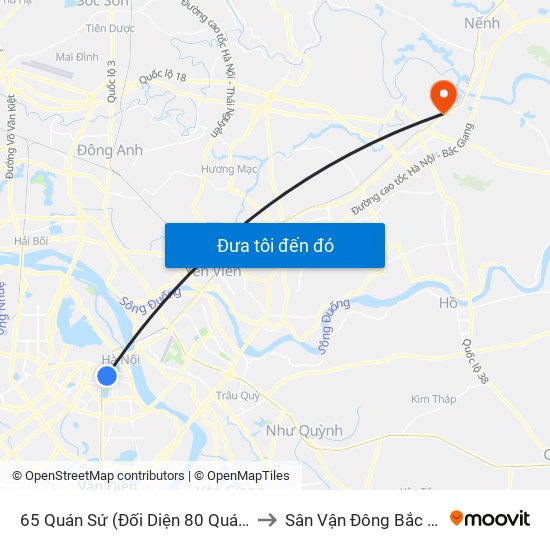 65 Quán Sứ (Đối Diện 80 Quán Sứ) to Sân Vận Đông Bắc Ninh map