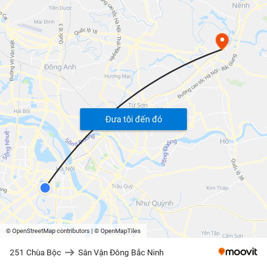 251 Chùa Bộc to Sân Vận Đông Bắc Ninh map