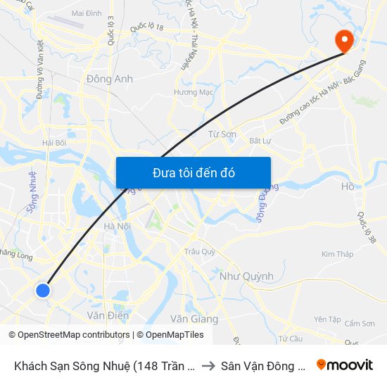 Khách Sạn Sông Nhuệ (148 Trần Phú- Hà Đông) to Sân Vận Đông Bắc Ninh map