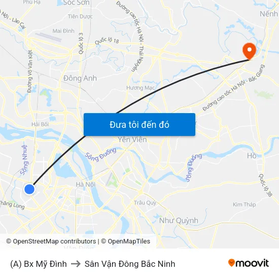 (A) Bx Mỹ Đình to Sân Vận Đông Bắc Ninh map