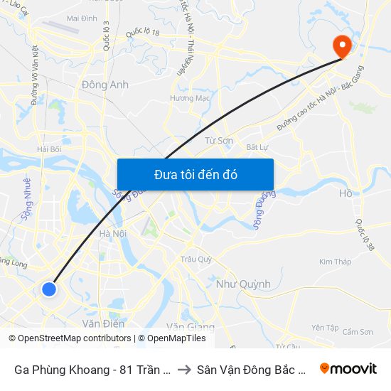 Ga Phùng Khoang - 81 Trần Phú to Sân Vận Đông Bắc Ninh map