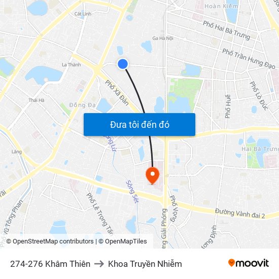 274-276 Khâm Thiên to Khoa Truyền Nhiễm map