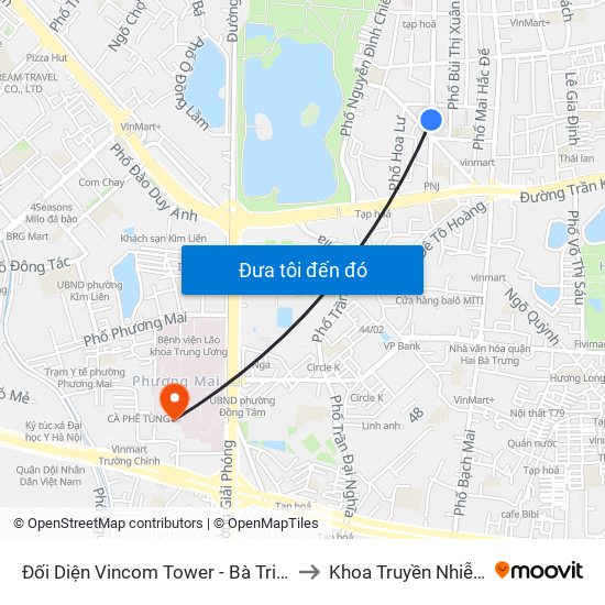 Đối Diện Vincom Tower - Bà Triệu to Khoa Truyền Nhiễm map