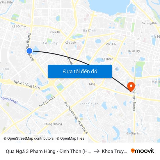 Qua Ngã 3 Phạm Hùng - Đình Thôn (Hướng Đi Phạm Văn Đồng) to Khoa Truyền Nhiễm map