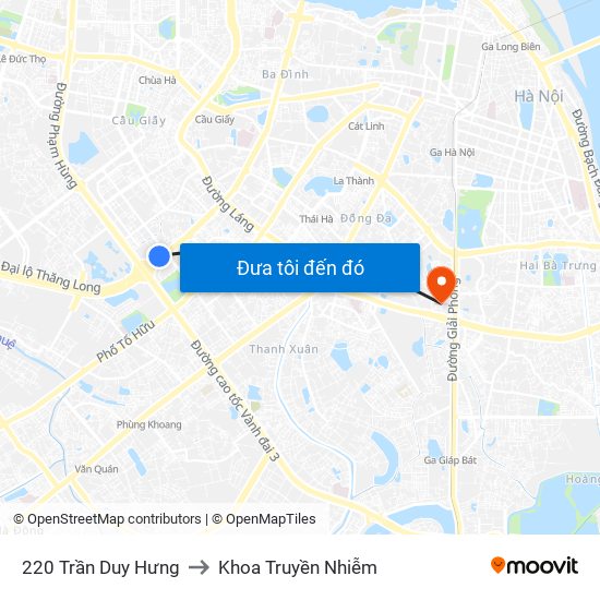 220 Trần Duy Hưng to Khoa Truyền Nhiễm map