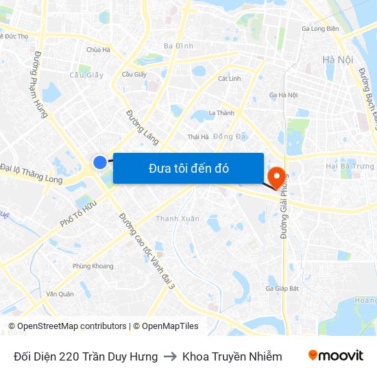 Đối Diện 220 Trần Duy Hưng to Khoa Truyền Nhiễm map