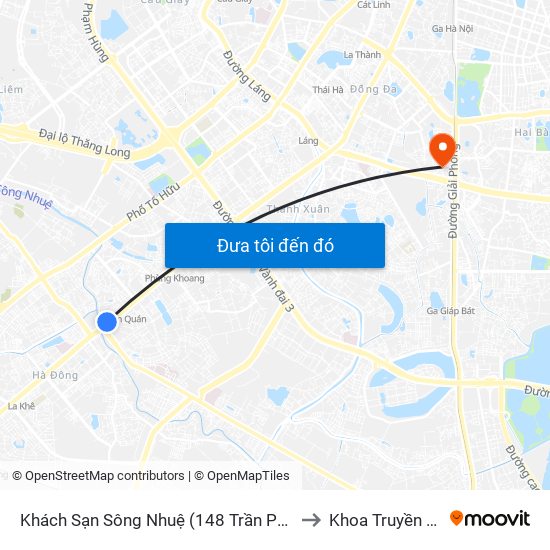 Khách Sạn Sông Nhuệ (148 Trần Phú- Hà Đông) to Khoa Truyền Nhiễm map