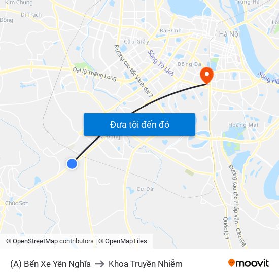 (A) Bến Xe Yên Nghĩa to Khoa Truyền Nhiễm map