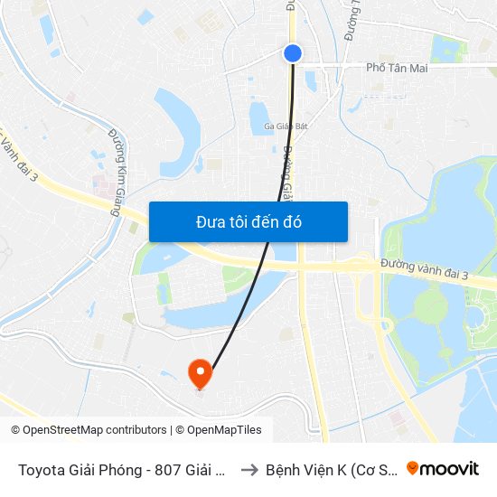 Toyota Giải Phóng - 807 Giải Phóng to Bệnh Viện K (Cơ Sở 2) map