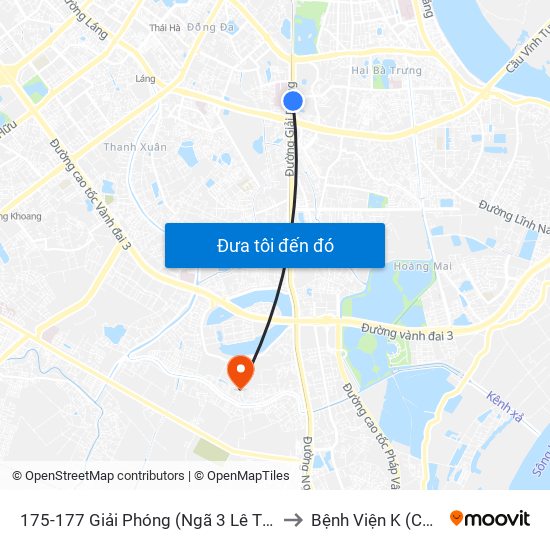 175-177 Giải Phóng (Ngã 3 Lê Thanh Nghị) to Bệnh Viện K (Cơ Sở 2) map