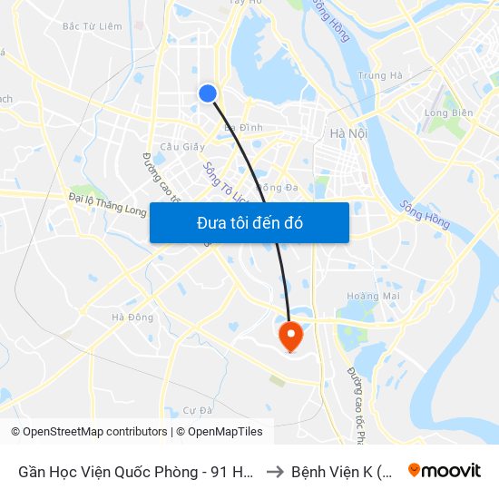 Gần Học Viện Quốc Phòng - 91 Hoàng Quốc Việt to Bệnh Viện K (Cơ Sở 2) map