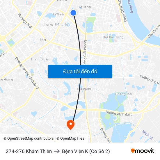 274-276 Khâm Thiên to Bệnh Viện K (Cơ Sở 2) map