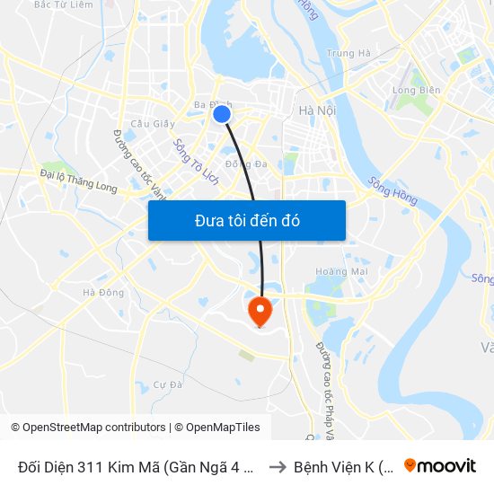 Đối Diện 311 Kim Mã (Gần Ngã 4 Kim Mã - Vạn Bảo) to Bệnh Viện K (Cơ Sở 2) map