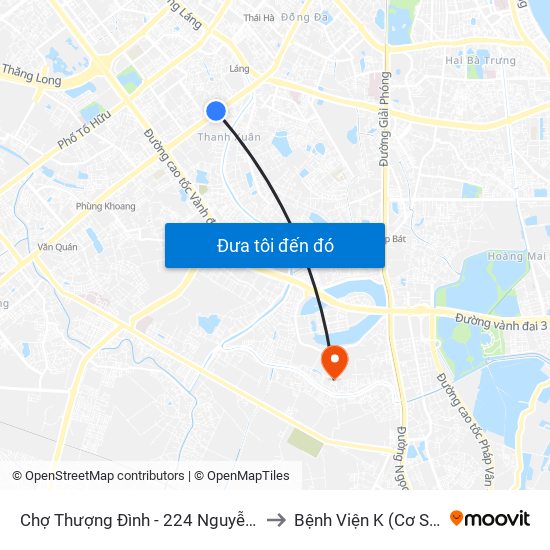 Chợ Thượng Đình - 224 Nguyễn Trãi to Bệnh Viện K (Cơ Sở 2) map