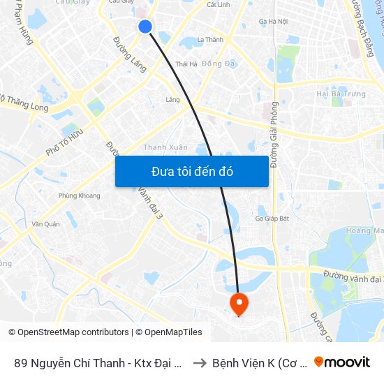 89 Nguyễn Chí Thanh - Ktx Đại Học Luật to Bệnh Viện K (Cơ Sở 2) map