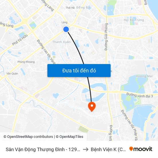 Sân Vận Động Thượng Đình - 129 Nguyễn Trãi to Bệnh Viện K (Cơ Sở 2) map