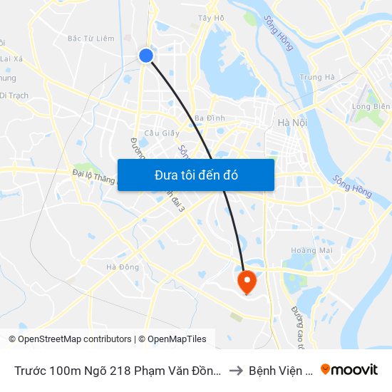 Trước 100m Ngõ 218 Phạm Văn Đồng (Đối Diện Công Viên Hòa Bình) to Bệnh Viện K (Cơ Sở 2) map