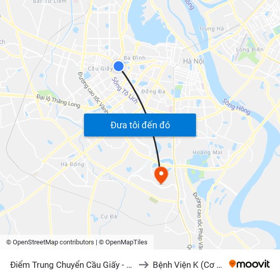 Điểm Trung Chuyển Cầu Giấy - Gtvt 02 to Bệnh Viện K (Cơ Sở 2) map