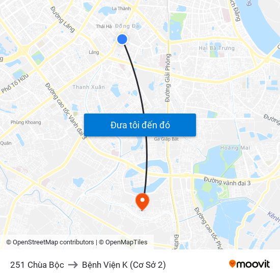 251 Chùa Bộc to Bệnh Viện K (Cơ Sở 2) map